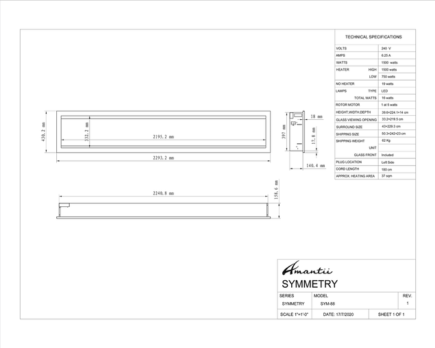 Amantii Smart 88" Clean face Electric Built-in with log and glass, black steel surround, , hi-res