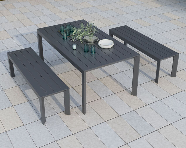 Jette 6 Seater Dining Bench Bundle - Gunmetal Grey, Gunmetal Grey, hi-res