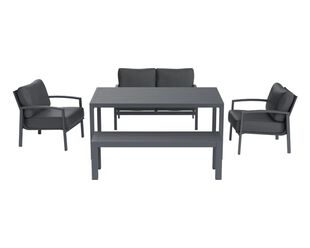 Jette 5 Piece Outdoor Low Dining Setting with 1 Two-Seat Lounge, 2 Single-Seat Lounges, 1 Table and 1 Bench - Gunmetal Grey