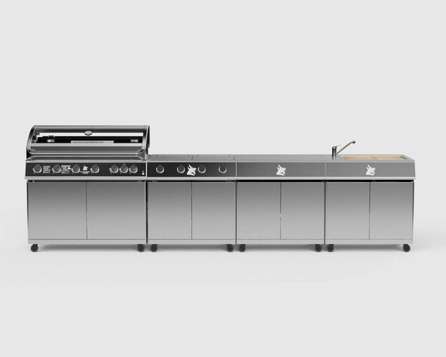 Beefmaster Deluxe 6 Burner Outdoor Kitchen with Range, Sink & Bench on Deluxe Carts, , hi-res