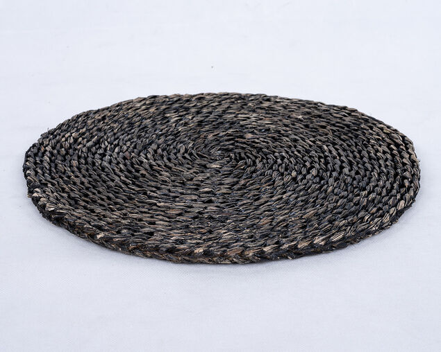 Braided Seagrass Round Placemats Black - 4 Pack, , hi-res