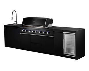 Aspire 6 Burner Outdoor Kitchen with Single Door Fridge & Sink (Natural Gas)