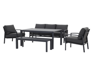 Jette 8 Seater Low Dining Setting Bundle - Gunmetal Grey