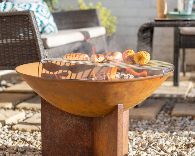 Kala Rustic Fire Pit with Half Grill, , hi-res