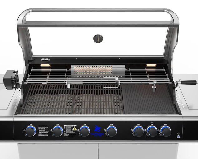 Deluxe Beefmaster T-Series 6 Burner BBQ on Deluxe Cart with Cast Iron Side Burner, , hi-res