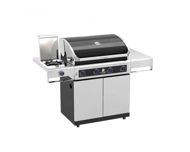 Buy Premium Beefmaster 4 Burner BBQ on Deluxe Cart with Cast Iron Side