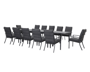 Jette 12 Seater Extension Dining Setting Bundle - Gunmetal Grey