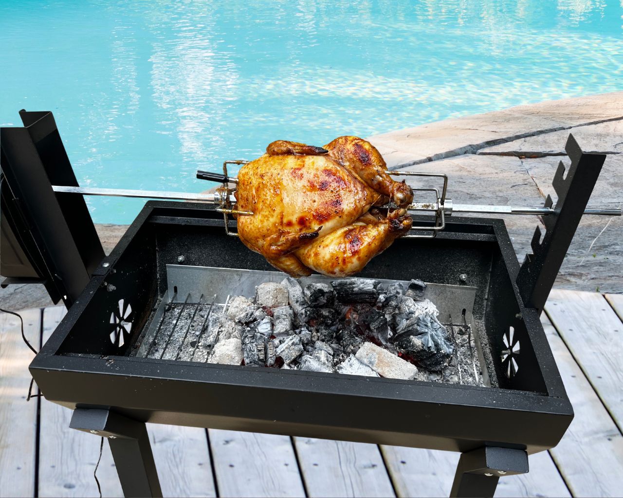 Buy Billabong Portable Charcoal Spit Grill with Dual Power Option 240V or 2 x 1.5V D Size Battery Operated Batteries Not Included at Barbeques Galore