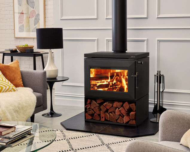 Saxon Blackwood Freestanding Wood Heater with Wood Storage, , hi-res