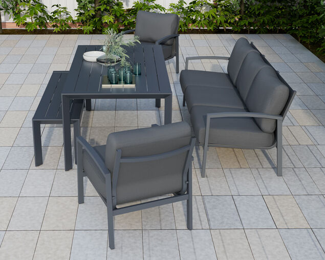 Jette 8 Seater Low Dining Setting Bundle - Gunmetal Grey, Gunmetal Grey, hi-res