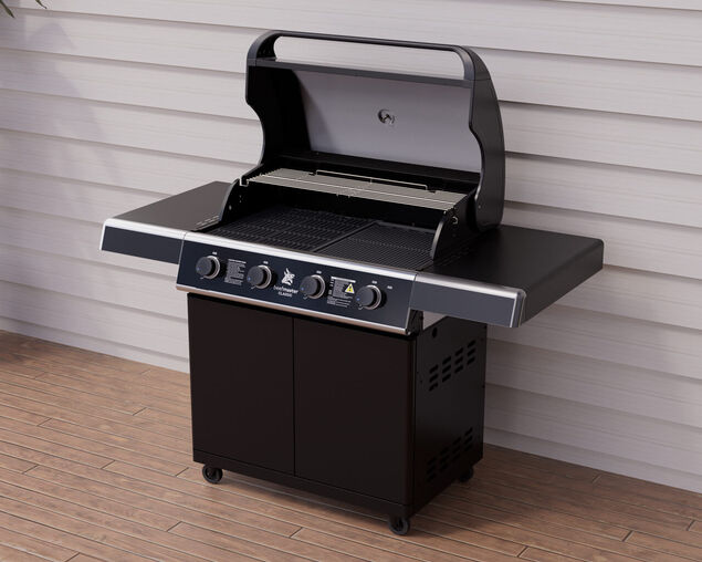 Beefmaster Classic T-Series 4 Burner BBQ On Classic Cart With Folding Shelves, , hi-res