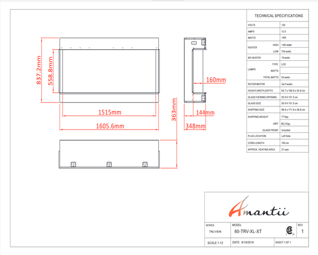 Amantii Smart 60" unit - 14 1/4" in depth 3 sided glass fireplace, , hi-res