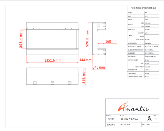 Amantii Smart 50" 3 sided glass electric fireplace Built-in only, , hi-res