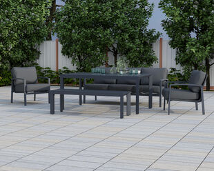 Jette 8 Seater Low Dining Setting Bundle - Gunmetal Grey