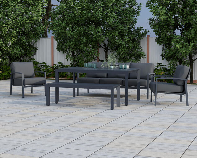 Jette 8 Seater Low Dining Setting Bundle - Gunmetal Grey, Gunmetal Grey, hi-res image number null