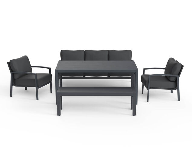 Jette 8 Seater Low Dining Setting Bundle - Gunmetal Grey, Gunmetal Grey, hi-res