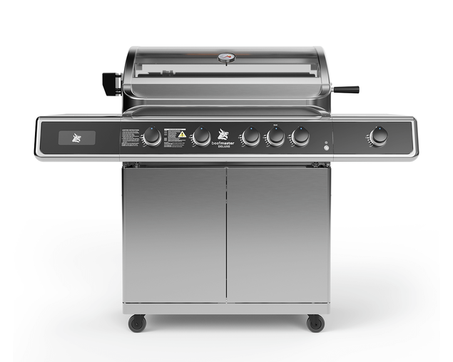 Deluxe Beefmaster T-Series 4 Burner BBQ on Deluxe Cart with Cast Iron Side Burner, , hi-res