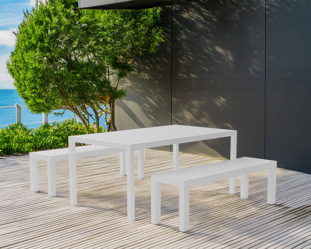 Jette 3 Piece Bench Setting - White, White, hi-res