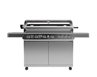 Deluxe Beefmaster T-Series 6 Burner BBQ on Deluxe Cart with Folding Shelves