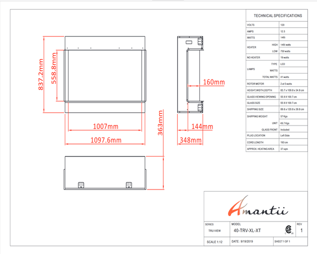 Amantii Smart 40" unit - 14 1/4" in depth 3 sided glass fireplace, , hi-res