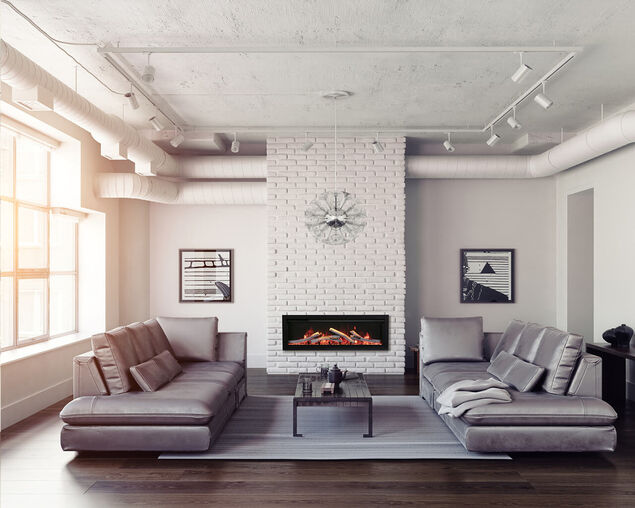 Amantii Smart 34" Clean face Electric Built-in with log and glass, black steel surround, , hi-res