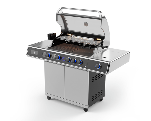 Deluxe Beefmaster T-Series 4 Burner BBQ on Deluxe Cart with Cast Iron Side Burner, , hi-res