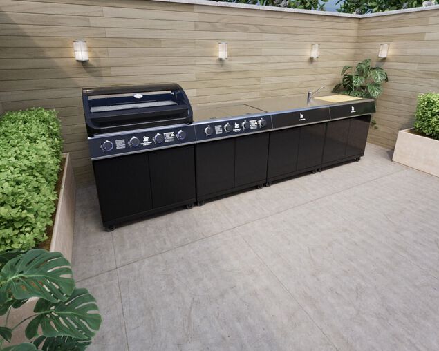 Beefmaster Premium 4 Burner Outdoor Kitchen with Range, Sink & Bench on Classic Carts, , hi-res