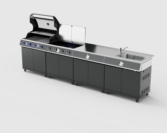 Beefmaster Premium 4 Burner Outdoor Kitchen with Range, Sink & Bench on Classic Carts, , hi-res