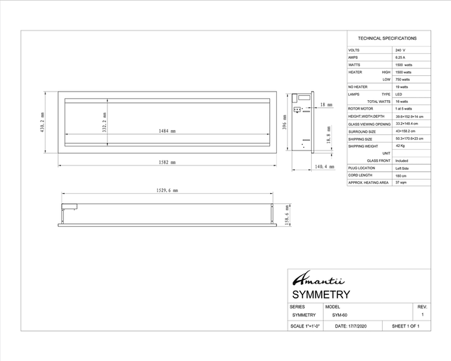 Amantii Smart 60" Clean face Electric Built-in with log and glass, black steel surround, , hi-res