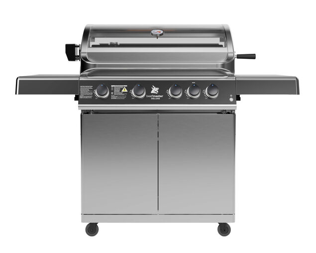 Beefmaster Deluxe T-Series 4 Burner BBQ on Deluxe Cart with Folding Shelves, , hi-res image number null