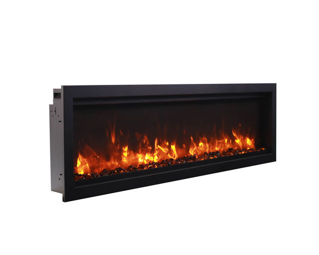 Amantii Smart 74" Clean face Electric Built-in with log and glass, black steel surround, , hi-res
