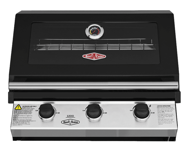 BeefEater 1200 Series 3 Burner Built In BBQ - Black Enamel, Enamel Black, hi-res image number null