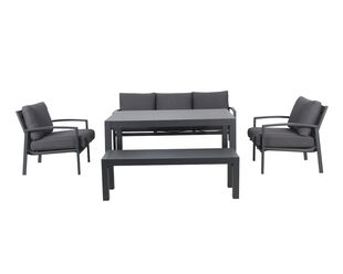 Jette 5 Piece Outdoor Low Dining Setting with 1 Three-Seat Lounge, 2 Single-Seat Lounges, 1 Table and 1 Bench
