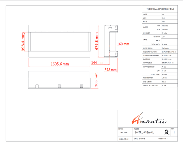 Amantii Smart 60" 3 sided glass electric fireplace Built-in only, , hi-res