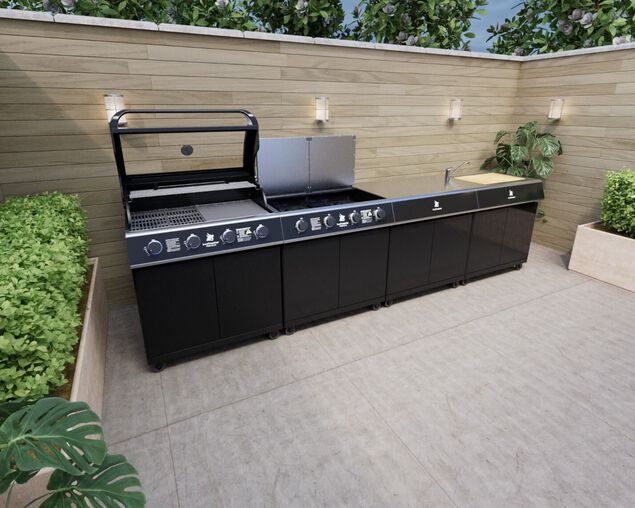 Beefmaster Premium 4 Burner Outdoor Kitchen with Range, Sink & Bench on Classic Carts, , hi-res