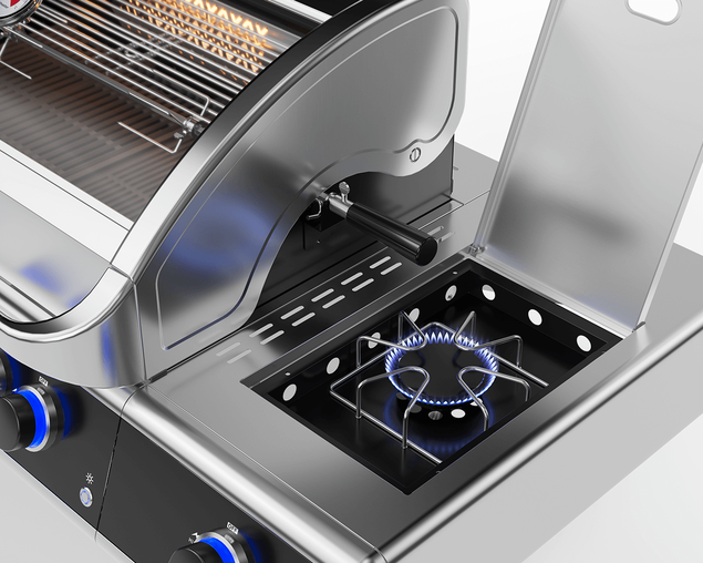 Deluxe Beefmaster T-Series 4 Burner BBQ on Deluxe Cart with Cast Iron Side Burner, , hi-res