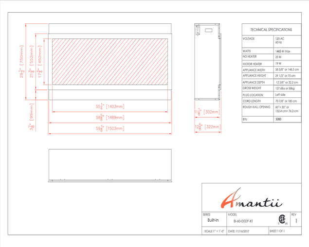 Amantii Smart 60″ Wide – Deep Indoor or Outdoor Electric Built-in only with Black Steel Surround, , hi-res
