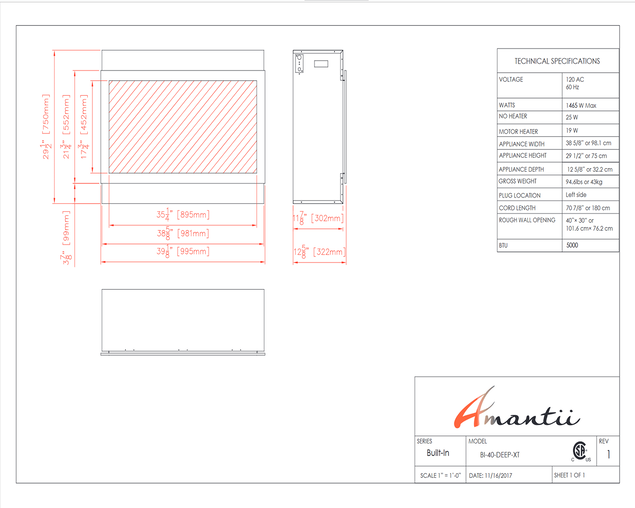 Amantii Smart 40″ Wide – Deep Indoor or Outdoor Electric Built-in only with Black Steel Surround, , hi-res