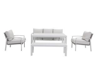 Jette 8 Seater Low Dining Setting Bundle - Bone, Bone Jette 8 Seater Low Dining Setting Bundle - Bone