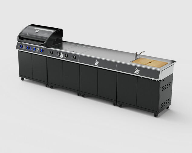 Beefmaster Premium 4 Burner Outdoor Kitchen with Range, Sink & Bench on Classic Carts, , hi-res