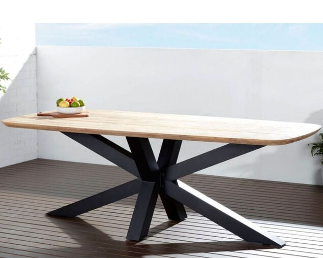 Jakarta Teak 220cm Cross Leg Table - Black, Black, hi-res