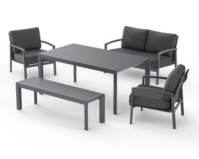 Jette 7 Seater Low Dining Bundle - Gunmetal Grey, Gunmetal Grey, hi-res