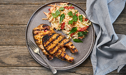 BBQ Salmon Cutlets with Spicy Slaw