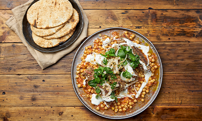 Lamb & Walnut Kebab with Tomato, Chickpeas & Yoghurt