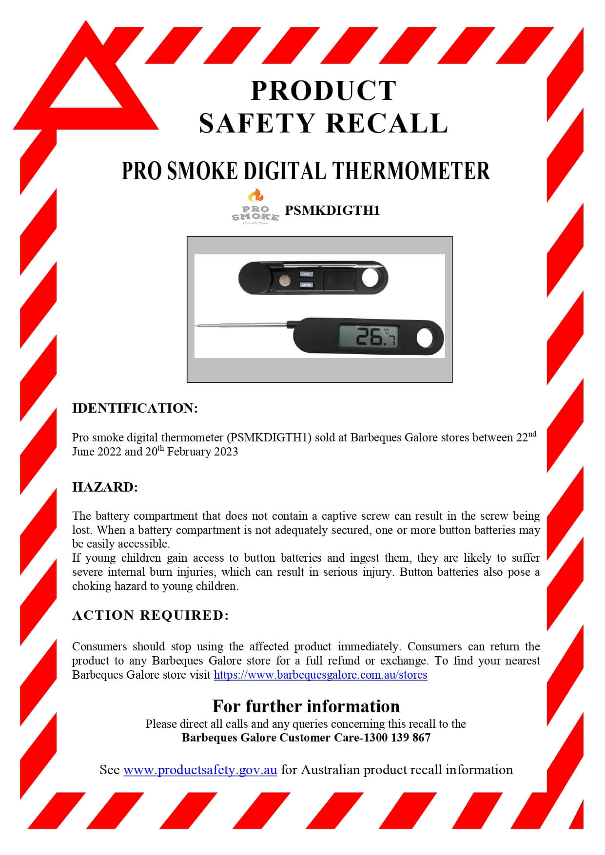 Pro Smoke Digital Thermometer Recall