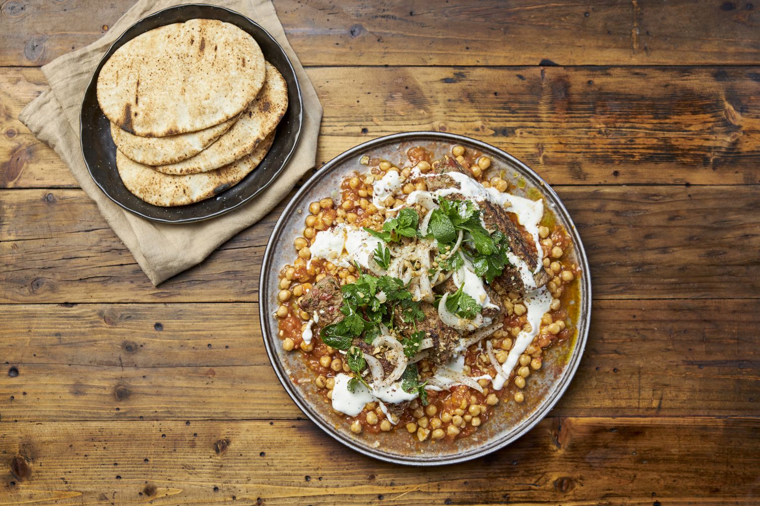 Lamb & Walnut Kebab with Tomato, Chickpeas & Yoghurt - Farm to Fork