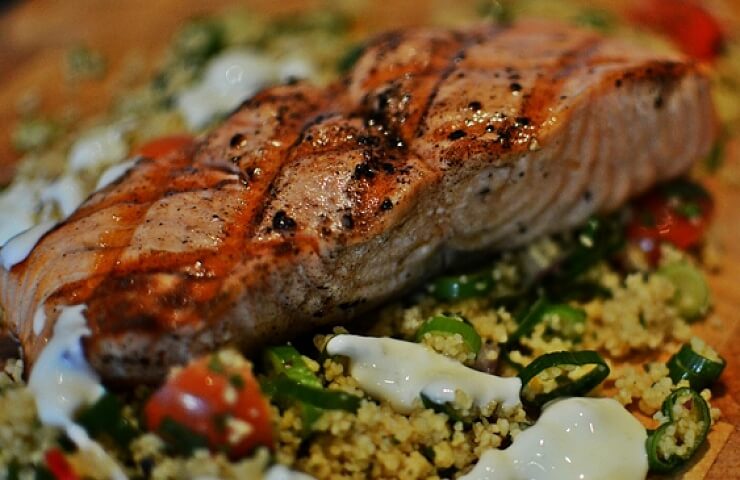 Grilled Salmon with Couscous Salad & Yogurt Dressing