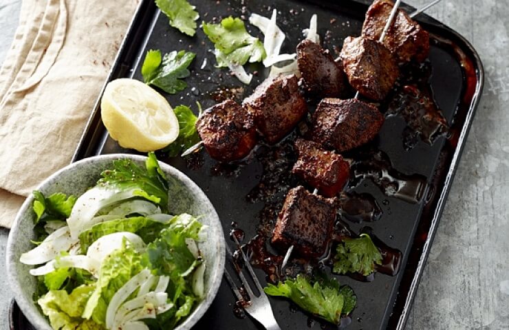 Lamb’S Fry Kebabs with Sumac & Parsley Salad