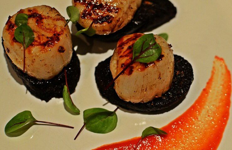 Scallops with Black Pudding & Chilli Sauce