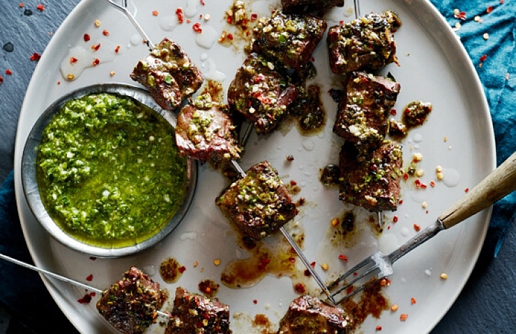 Chimmichurri Beef Heart Skewers